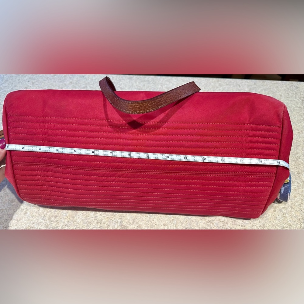 Vintage Dooney & Bourke Victoria Nylon Tote, Red w/ hot pink interior, leather - Picture 8 of 16
